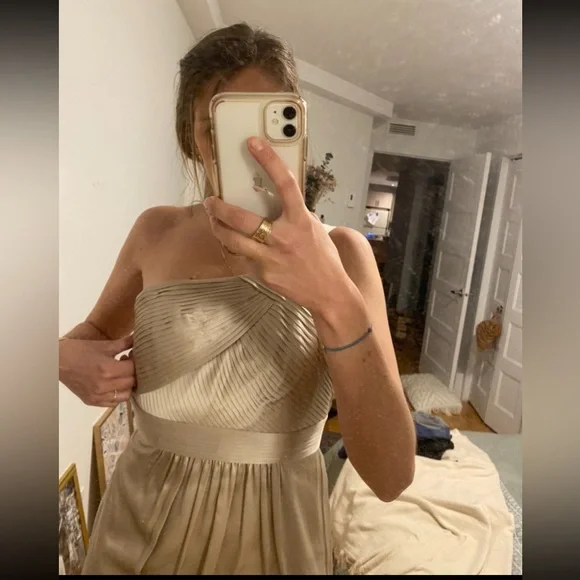 BCBG Max Azria vapor/champagne pleated bodice one shoulder silk gown - Size 4 - Picture 5 of 6